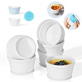 Highkit Creme Brulee Schälchen 6 Stück, 9 cm - 200 ml Souffle Förmchen Backofenfest, Souffleeförmchen Schüsseln, Creme Brulee Schalen, Keramikförmchen Ofenfeste Förmchen, Ragout Fin Schalen,Weiß
