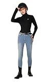 Preto Premium Denim Damenreithose, Vollbesatz, Silikongriff, weich, dehnbar, Reithose mit Taschen, Marineblau/Denim, 30