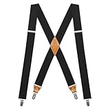 Hosenträger Herren Extra Stark Breit 35mm, Hosenträger für Herren Y-form mit Umwandelbar Abnehmbar 4 Clips Elastisch Einstellbar Läng Suspenders Men Schwarz