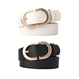 XFSRG 2 Stück Gürtel Damen Verstellbarer Breiter Taillengürtel aus Leder mit Elastik und Goldschnalle Einfarbiger Hüftgürtel für Kleider Jeans und Hosen （Schwarz und Weiß）
