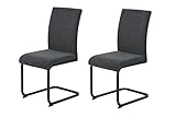 Hela Tische, 2er Set Esszimmerstuhl Schwingstuhl Linn, Webstoff+Mikrofaser Anthrazit, Vierkantgestell Schwarz, 140kg belastbar