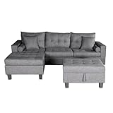 Home Deluxe - Sofagarnitur ROM - Farbe Grau - beidseitg montierbar - 242,6 cm x 154,3 cm x 90,8 cm - inkl. Hocker I Ecksofa Sofa Couch Wohnlandschaft