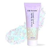 Body Glitter Gel, Festival Gesicht Body Glitter, Feminine Make Up Pailletten für Festliche Verkleidungen, Glitzer Set für Gesicht Nägel Augen Lippen Haare Körper（Weiß）