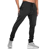 BROKIG Gym Jogginghose Sporthose Herren Lang mit Doppeltasche, Baumwolle Trainingshose Herren Fitness Slim Fit Hose (Schwarz,M)