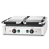 VERTES Kontaktgrill doppelt, Gusseisen Grillplatte, 3200 W Gastro Multigrill für Fladenbrot, Fleisch, Gemüse, Sandwich, Edelstahlgehäuse, regelbar 0-300°C, teflonbeschichtet, Professionell