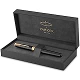 Parker Sonnet Füller | Schwarze Lackierung mit Goldzierteilen | Füllfederhalter mit mittlerer Feder | Geschenkbox