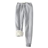 Jogginghose Herren Winter Thermo Sweatpants Dicke Warme Baumwolle Gefüttert Fleecehose mit Kordelzug Breite Trainingshose Lang Sporthose Elastischer Bund