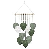 Peevisap Makramee Wandbehang, Wanddeko Schlafzimmer, Deko Grün, Makramee Deko, Kinderzimmer Deko, Blatt Feder Wanddeko, Grün und Weiß, Geeignet für Schlafzimmer, Wohnzimmer, Kinderzimmer, Büro