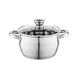 Florina Oliver 20 cm 3,4 L Edelstahltopf mit Glasdeckel | Für Induktion, Gas, Elektro, Ceran | Messskala innen | Spülmaschinengeeignet | Hitzebeständiger Deckel | Langlebig & robust