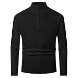 Herren-Pullover mit Viertelreißverschluss, schmale Passform, leicht, Stehkragen, lässiger Pullover, trendiger Pullover, Schwarz , L