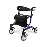Parvum SuperLight Rollator – ultraleicht (5,1 kg), aus Aluminium, faltbar, (74 × 64 cm), mit Sitz und Rückenlehne, versteckten Bremskabeln – ideal für Alltag & Reise - Gehhilfe für Senioren - Blau