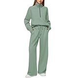Yekdmxop Trainingsanzug für Damen, Winter, Sweatshirt mit 1/2 Reißverschluss und Hose mit breitem Bein, zweiteiliges Set, einfarbig, sportlich, elegante Anzüge für Frühling und Herbst, A05, L