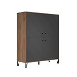 trendteam smart living - Montez - Sideboard - Grau/Eiche - Highboard mit 4 Türen und 4 Einlegeböden - (BxHxT) 123 x 136 x 40 cm - Front mit Rautenoptik, Soft-Close