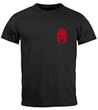 Neverless® Herren T-Shirt Logo Print Sparta-Helm Spartaner Gladiator Krieger Warrior Fashion Streetstyle schwarz-rot XXL