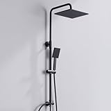 Auralum Regendusche Schwarz ohne Armatur, Duschgarnitur mit Regendusche Quadratischer Duschkopf 25cmx25cm, Duschsystem ohne Armatur Höhenverstellbar Duschstange von 74-109cm