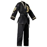 YDYAENIO Taekwondo-Uniform, Schwarz, TaeKwonDo-Kampfsport, Karate-Anzüge, besticktes Drachenmuster für Wettkampf und Training(XL-170CM)