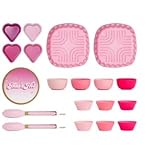 Rosa Silikon-Backset, Herzform, Cupcake-Einlagen, Spatel und Rührschüsseln, 16-teilig