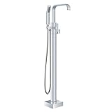 CAFIEDR Wasserhahn-Duschaufsatz für Badewanne, stehende Wasserfall-Badewannenarmatur, Einhebelmischer mit Handbrause, Auslauf, bodenmontiertes Duschsystem, Chrom