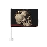 Antiker Totenkopf mit Olivenzweig, Autoflagge, Fensterclip, 30 x 45 cm, doppelseitige Auto-Dekoration