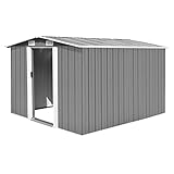 Homgoday Gartenhaus Geräteschuppen Garten Schuppen Gartenhaus Metall Schuppen mit Schrägdach Lagerschuppen Geräteschrank für Garten Terrasse 257x298x178 cm Metall Grau