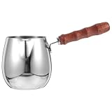 WEKADRIN Milchaufschäumkännchen aus Edelstahl 304 mit Holzgriff 300 ml Milchkännchen für Espressomaschine mit Schmalem Ausguss zum Präzisen Aufschäumen von Milch