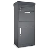 Paketbox mit Zeitungsfach abschließbar | moderner Standbriefkasten Metall | Postkasten pulverbeschichtet anthrazit 7016