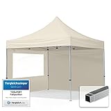 TOOLPORT Faltpavillon Faltzelt Pavillon 3x3m - 2 Seitenteile Aluminium 32mm Partyzelt PES300 100% wasserdicht Creme
