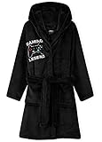 CityComfort Jungen Bademantel, Kinder Morgenmantel Flauschig für Gamers, Fleece Kinderbademantel mit Kapuze und Seitentasche, Weich Bademantel Kinder (Schwarz, 7-8 Jahre)