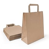Inoverse 50 stk Papiertüten mit Henkel, Papiertragetaschen, 22+10x28 cm Geschenktüten, Braun Kraftpapiertüte, Papiertaschen, Groß Einkaufstüten