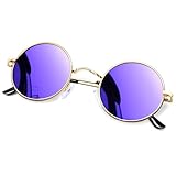 KANASTAL Runde Sonnenbrille Herren Damen Klassische Retro Polarisierte Sonnenbrille Rund mit Metallrahmen Vintage Hippie Rave Brille UV400 Schutz, Gold Rahmen Verspiegelt Lila Gläser