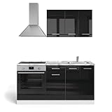 Vicco Singleküche R-Line, Schwarz Hochglanz/Weiß, 160 cm mit Herdumbauschrank ohne Arbeitsplatte