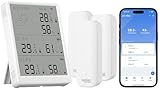 Luminea Home Control Thermohygrometer: WLAN-Temperatur- & Luftfeuchtigkeits-Set mit Display, 3 Sensoren (Thermometer Hygrometer Uhr, Funk-Thermo-Hygrometer)