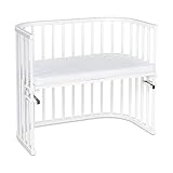 babybay Maxi mit Matratze Classic Soft extra großes Beistellbett aus massivem Buchenholz / Kinderbett Höhe stufenlos verstellbar & umweltfreundlich / mitwachsendes Babybett (weiß lackiert)