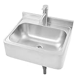 BRRIDE Wandmontiertes Waschbecken Edelstahlspülbecken mit Wasserhahn Warm- und Kaltwasserkontrolle, Handelsübliches Handwaschbecken Rechteckig Waschbecken (mit Wasserhahn)
