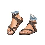 Minetom Sandalen Damen Flache Römersandalen Schnalle Thong Flip Flop Sommerschuhe Retro Mit Kork-Fussbett A Braun 39 EU