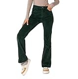 Nina Carter J221 Damen Hochtaillierte Bootcut Stretch-Cordhose aus Samtigem Kordel Vintage Schlaghose Cordjeans, Tannengrün (J221-9), L