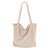CNMTCCO Tote Bag Damen Shopper Tasche Große Cord-Tragetasche Shopper Für Damen Handtasche Mit Reißverschluss, Taschen Und Fächern – Ideal Für Schule, Arbeit, Einkaufen,Reisen, Alltag(Beige)