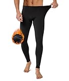 FORVEVO Lange Unterhosen Herren mit Innenfleece, Winter Thermounterwäsche, Ski Thermounterhose Männer, Elastische Thermohose, Functional Thermo Leggings für Sport, Fitness, Hunting(Schwarz,M)