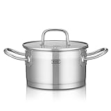 KHG Topf Kochtopf Fleischtopf 16 cm Induktion, Edelstahl unbeschichtet inkl. Glasdeckel | 9,5 cm hoher Rand, 1,5 Liter Volumen | spülmaschinengeeignet, für alle Herdarten geeignet