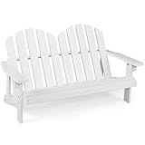 GIANTEX Adirondack Gartenbank für 2 Kinder, Sitzbank aus Tannenholz mit 100 kg Tragfähigkeit, Outdoor Terrassenbank mit Rückenlehne, Armlehen & Lattensitz, für Garten, Terrasse & Park (Weiß)