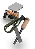 LAMBDA COFFEE® Ember Feuerstahl Inkl. Metalldose zum Zunder sammeln & Kienspan I Magnesium Feuerstarter mit Holzgriff & Paracord I I Feuerstein Survival I Feuerstahl Outdoor
