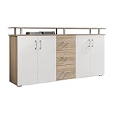 Stella Trading Highboard mit Ablage in Eiche Sonoma Optik, Weiß - Moderner Wohnzimmerschrank mit Schubladen und viel Stauraum für Ihren Wohnbereich - 178 x 90 x 38 cm (B/H/T)