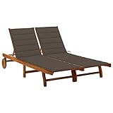 Snsowed 2-Personen-Sonnenliege mit Auflagen Akazie Massivholz, Gartenliege, Liegestuhl, Sonnenstuhl, Sonneninsel Outdoor, Liegen, Gartenmöbel, Bäderliege, Relaxliege - 3061382
