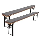 EBETA 2 x Bierbankauflage Sitzauflage Boden Rutschfester Bankauflagen aus Baumwollleinen, Bankkissen Sitzkissen Bierbank-Auflage Mit Schnalle (Dunkelgrau, 220 * 25 * 3 cm)