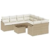 Homgoday 9-teilige Garten-Sofa-Garnitur mit Kissen Beige Poly Rattan, 2-Sitzer Garten-Sofa mit Kissen Beige Poly Rattan Sofa Im Freien Model3345641