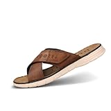 bugatti Herren Sommer Pantoletten aus Leder und Textil, Cognac, 43 EU