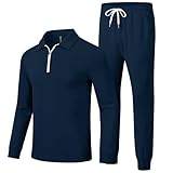MoFiz Herren Trainingsanzug Jogginganzug Freizeitanzug Sportanzug Langarm Atmungsaktiv Fitness Sweatshirt & Sporthose Hausanzug Tracksuit set Marineblau Größe US M/EU L