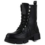 VAN HILL Damen Stiefeletten Leicht Gefüttert Schnürstiefeletten Blockabsatz Schuhe Stiefel 209220 Schwarz 40