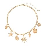 Cosswe Damen Boho Kette mit Muschel und Seestern Anhänger, Gold, 14 Zoll Choker Kette, Sommer Strand Schmuck, Geschenk für Frauen und Mädchen