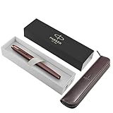 Parker IM Monochrom-Füllfederhalter, burgunderrotes Finish und Zierteile, mittlere Spitze, blaue Tinte, Geschenkbox + elegantes Markenetui